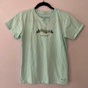 Life Is Good Blue Outdoors Short Sleeve T-Shirt Cotton Gorpcore Women's size XS